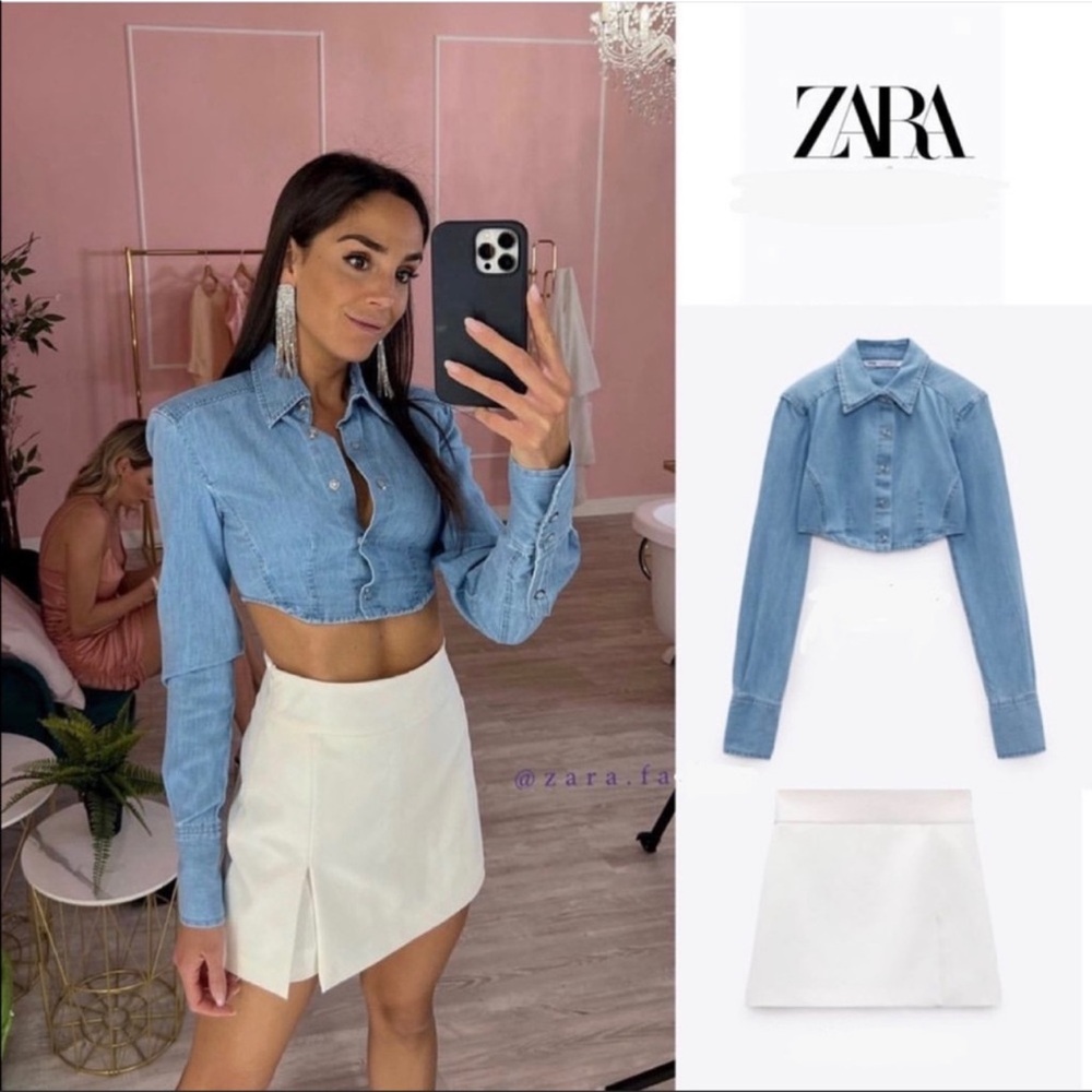 Shoulder pad denim shirt.